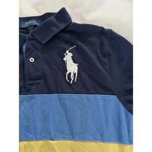 POLO RALPH LAUREN Navy Stretch Polo Shirt Youth Kids Size XL‎ 18-20 Blue Yellow